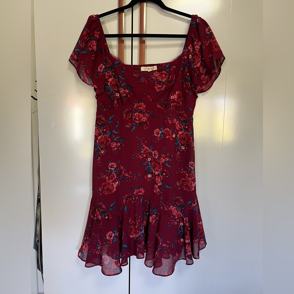 Rewind Burgundy Floral Mini Dress
